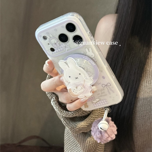 适用oppoA58a57手机壳A1a2A3A5米菲兔a93a95a96a97旋转磁吸支架A32a35A36新A72a92s毛球挂件r15r17秋冬R11r9t