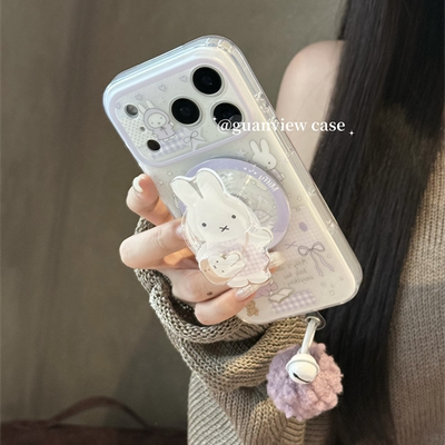 适用oppoA58a57手机壳A1a2A3A5米菲兔a93a95a96a97旋转磁吸支架A32a35A36新A72a92s毛球挂件r15r17秋冬R11r9t