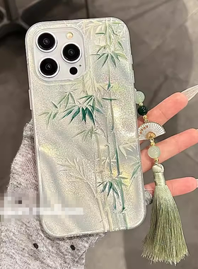 羽纱绿竹子适用opporeno12/9/8/4手机壳k11k10x小众A3pro流苏挂饰findx7/6/5新中式R15r17A72高级A58a97A1A2m
