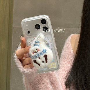 适用oppoA58a57手机壳A1a2A3A5雪人a93a95a96a97磁吸支架A32a35A36秋冬毛绒茸A72磨砂a92s女r15r17R11r9t外壳