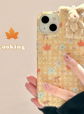 适用oppoA58a57手机壳A1a2A3A5格纹枫叶a93a95a96a97毛茸兔子A32a35A36新A72a92s网红超火r15r17秋冬毛绒R11r