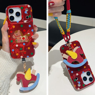 适用三星s25s24s23s22s21U手机壳note10+波点小马s20fe挂件s8s9可背斜挎s10手提绳A53a72A55新a42A71文艺复古