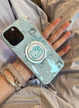 适用小米15手机壳turbo4红米note14/13/12薄荷绿KT猫civi3/2/4pro旋转磁吸支架11T/10/9/8高级max可爱少女mix