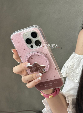 适用三星s25s24s23s22s21U手机壳note10+格纹s20fe星星kt折叠磁吸支架s8s9甜酷可爱s10时尚A53a72A55新a42A71