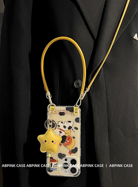 适用三星s25s24s23s22s21U手机壳note10+斑点狗星星人s20fe挂件s8s9可背斜挎s10手绳A53a72A55a42A71小众高级