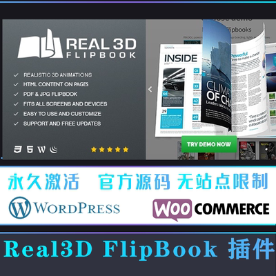 Real3D FlipBook 中文版 WordPress文件图像3D翻页特效插件