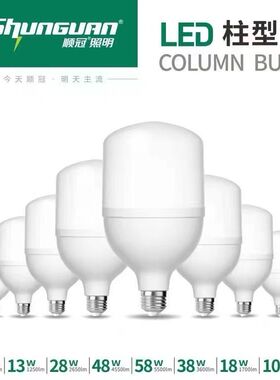 顺冠照明LED灯泡E27螺口T泡5W18W28W48W超亮无频闪防水大功率球泡