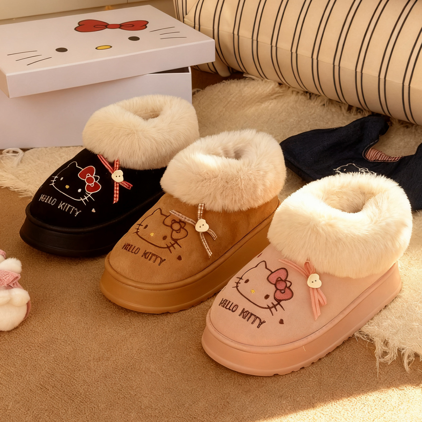 南波万正版hellokitty棉拖鞋女室内保暖棉鞋可外穿时尚百搭鞋