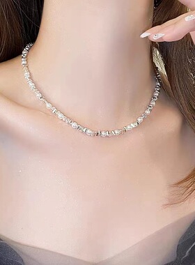 NK-34珍珠三个碎银相间项链小众轻奢女颈链锁骨链网红饰品