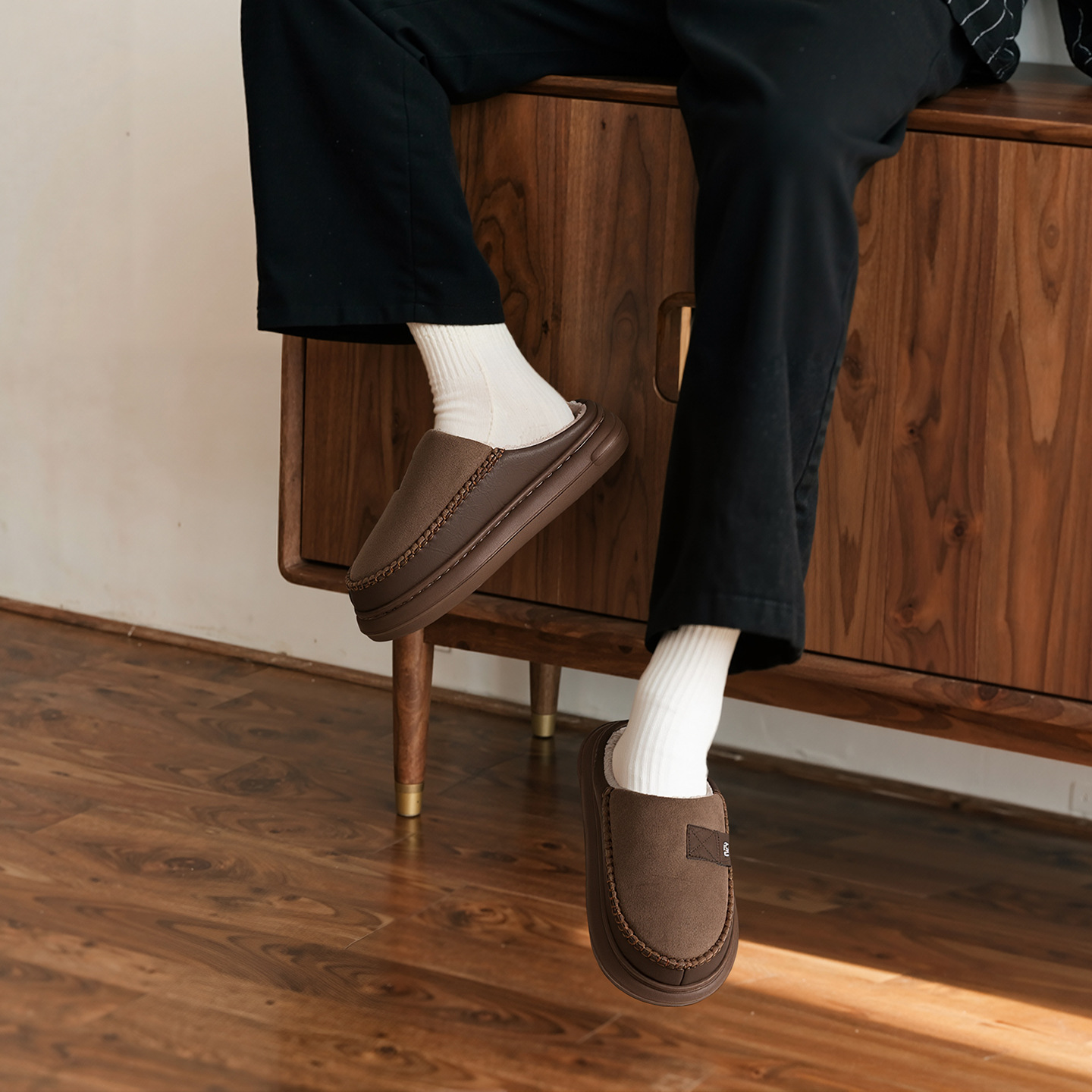 南波万棉拖鞋男冬季感eva厚底踩屎感防滑居家室内简约棉拖男