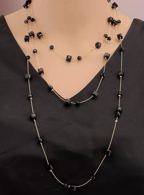 279方圆水晶长款多层可叠戴女毛衣链秋冬新款衣服挂件170cm