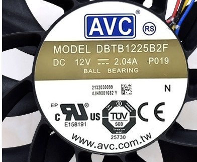 原装AVC DBTB1225B2F 12025 12V 2.04A 4线暴力服务器散热器风扇
