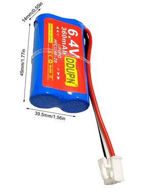 6.4V 360mAh HFC1345-2S锂铁电池XHB2.54-3P反向公头遥控模型车船