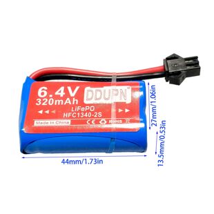 6.4V 2S 320mAh HFC1340锂铁电池SM2P正向公头 遥控模型玩具车船