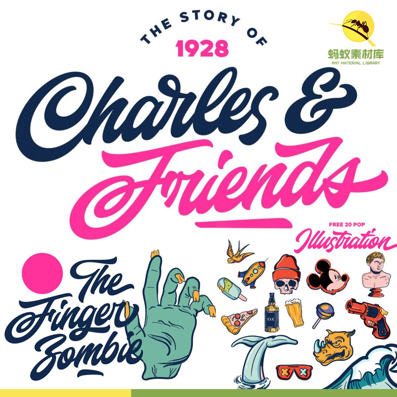 涂鸦动漫画卡通粗笔画手写英文字体海报宣传单文艺术创意LOGO素材