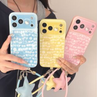 半糖壳野ins韩风满屏英文凯蒂猫适用iPhone17promax手机壳苹果16pro腕带15防摔14pro新款13防摔17保护套