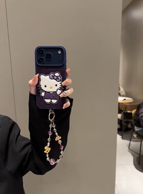 半糖壳野ins绒布紫色刺绣kt贴适用iPhone17promax手机壳苹果16pro腕带15防摔14pro新款13防摔17保护套