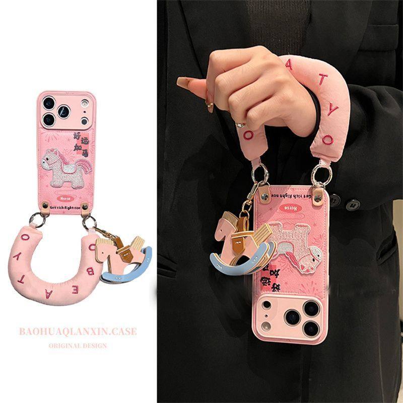 半糖壳野ins皮质粉好运加马刺绣iPhone17promax手机壳苹果16pro腕带15防摔14pro新款13防摔17保护套,3C数码配件,手机保护套/壳,淘宝优惠券,粉丝福利购,淘宝优惠卷