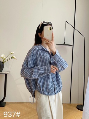 2025初秋新款韩版宽松显瘦百搭格子衬衫女士短外套设计感宽松外套