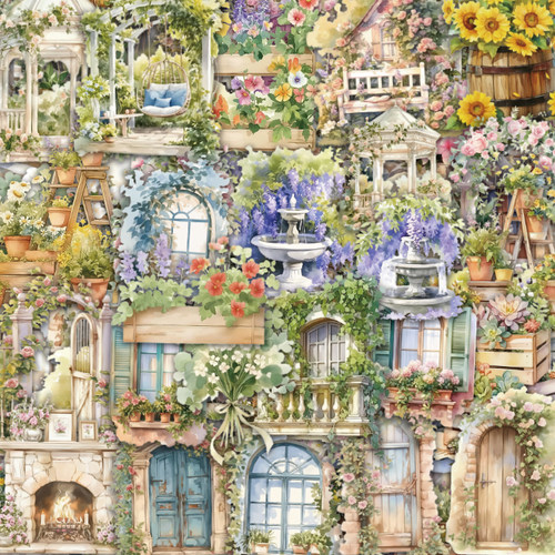 110张pvc小茎花园水彩画复古街景手账笔记本创意装饰贴画防水无痕