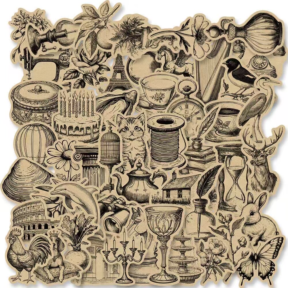 复古牛皮贴纸文艺小物创意手机壳桌面手账diy装饰贴画防水贴画