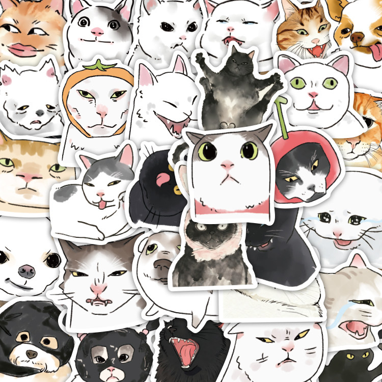 可爱丑萌抽象猫狗表情包手机贴纸萌宠卡通手机壳diy装饰贴画100张