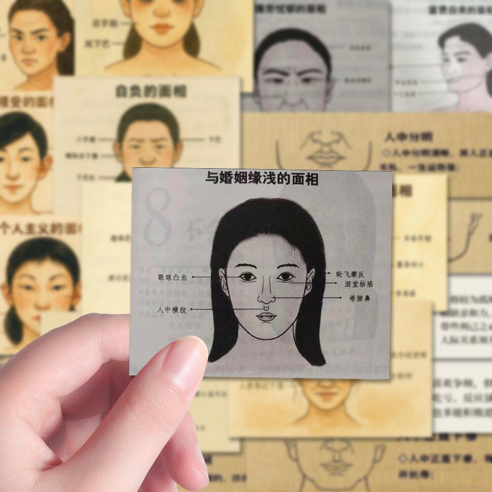 贴纸面相解析54张五官脸部穴位小众知识贴图高清专用儿童贴纸画