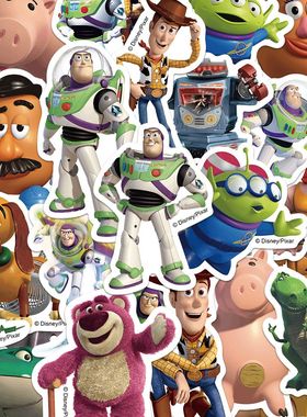 50张迪士尼3D玩具总动员贴纸卡通可爱手账笔记本水杯装饰防水贴画