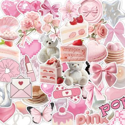 卡通粉色coquette贴纸ins风简约PINK小物件高颜值文具粘贴画110张