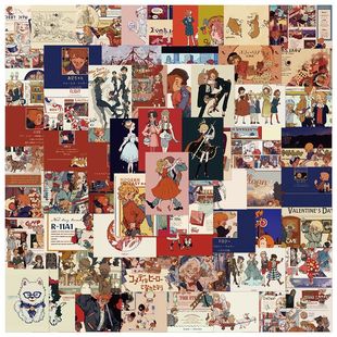 128张美式 复古贴纸杂志美学高颜值diy手账本手机壳行李拉杆箱贴画