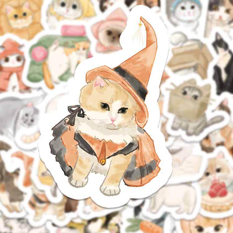 80张可爱卡通手绘小猫贴纸手机平板水杯diy创意装饰素材无痕贴画