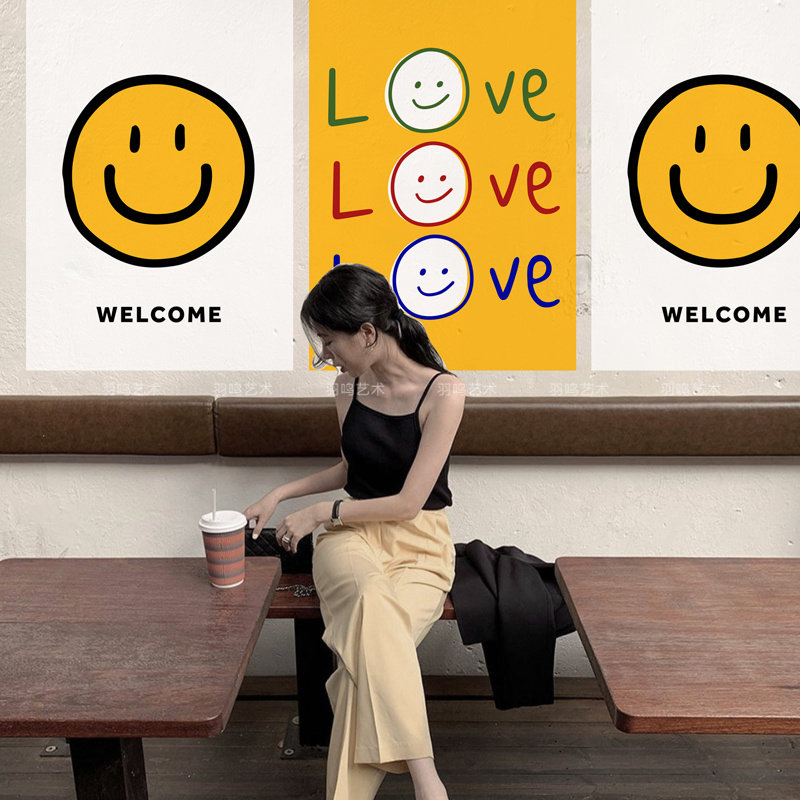 治愈好心情 韩国ins 可爱笑脸快乐装饰画海报 拍照道具背景画报
