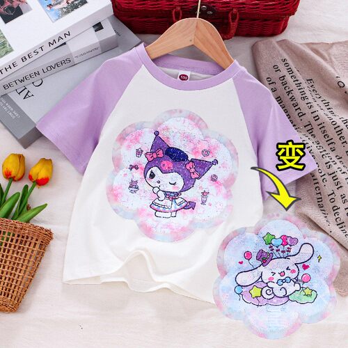 女童库洛米t恤变图变脸衣服纯棉T