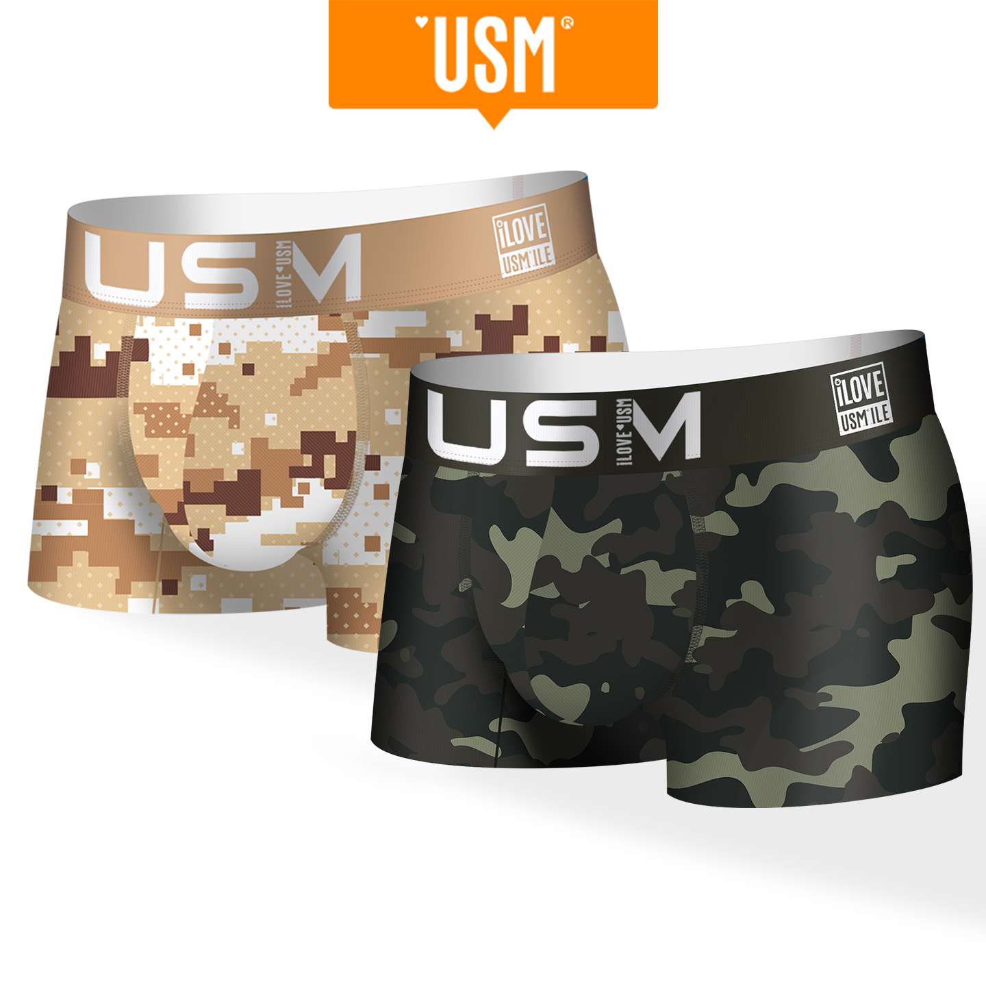 USM超强透气男士内裤男平角裤 印花个性迷彩 本命年红内裤 三角裤