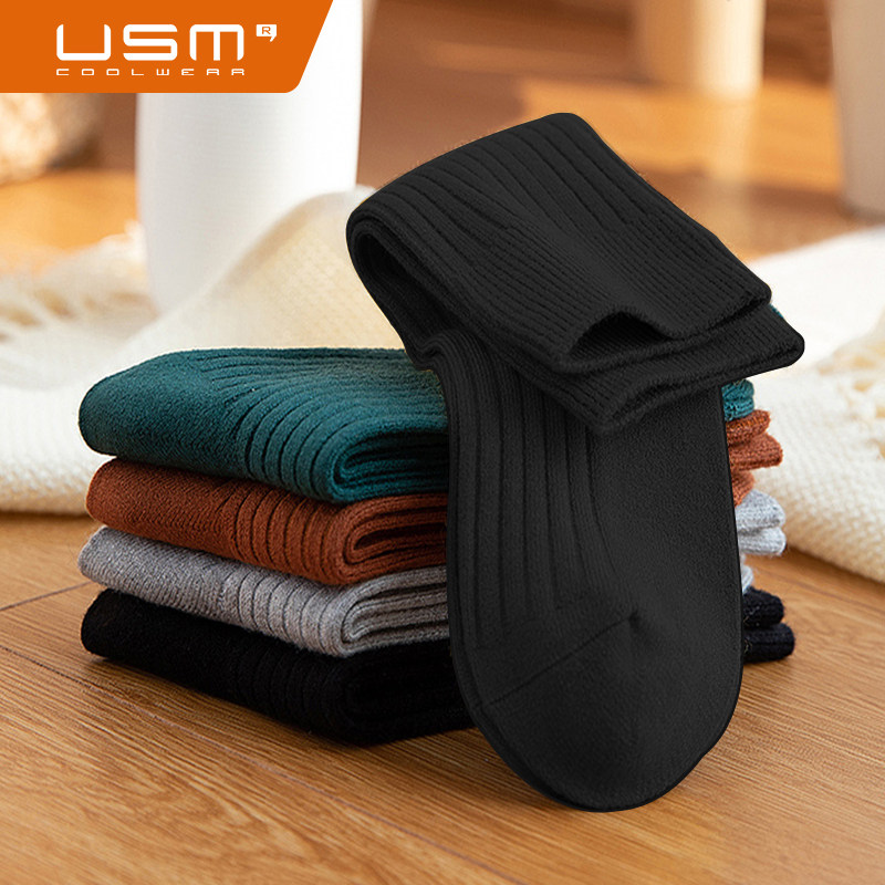 USM厚实精梳棉防臭中筒男士棉袜 时尚运动袜子男袜吸湿休闲秋冬季