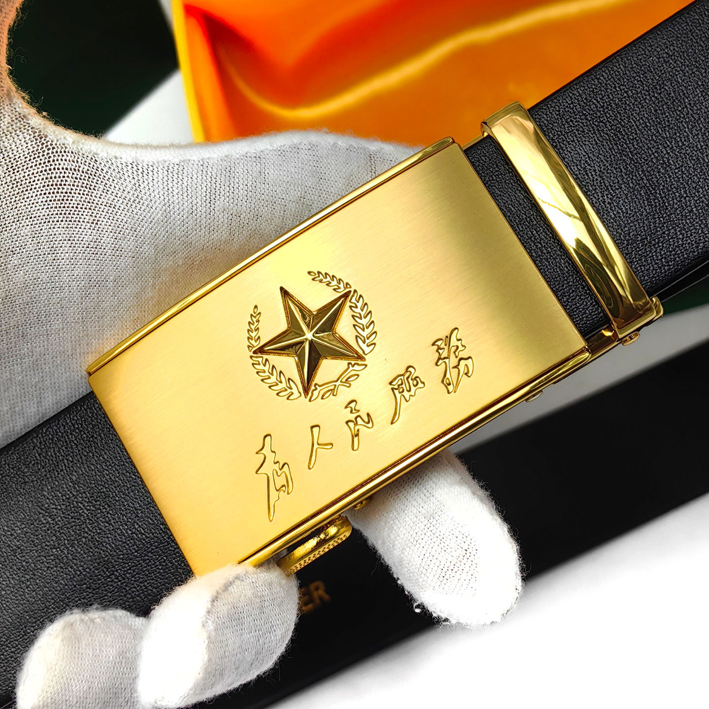 男士礼盒五星八一皮带自动扣将军腰带真皮裤腰带黑色金扣皮带男士