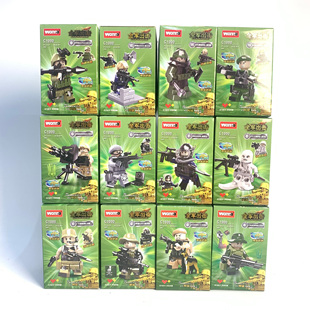 沃马军事拼装积木人仔儿童玩具全军出击国际特种作战小队礼盒