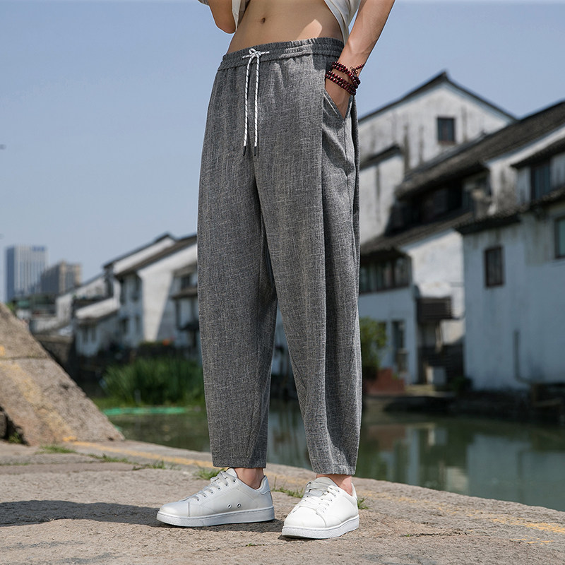 风直播品质男士夏季中式潮牌冰丝薄款休闲大码裤子M813-P65,男装休闲裤,四季星座220-1
