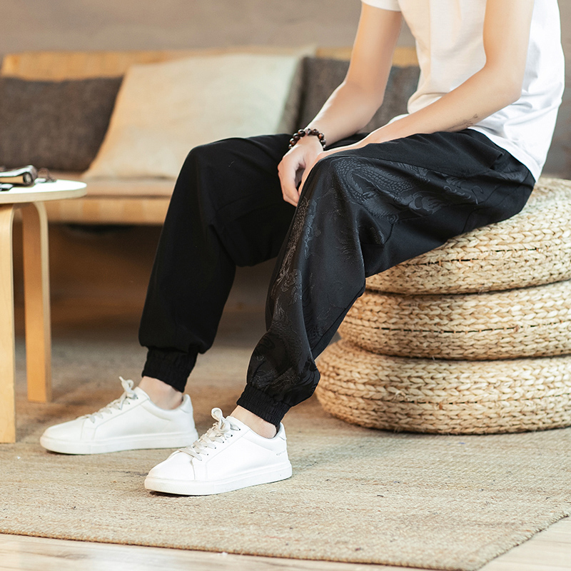 【】春秋风龙拼接棉麻亚麻裤子男哈伦长裤220-1-K905-P45，男装休闲裤，四季星座220-1