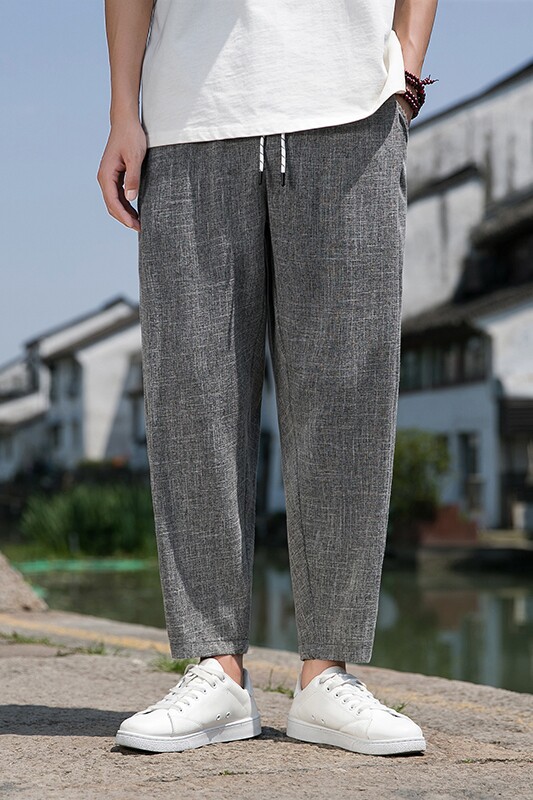 风直播品质男士夏季中式潮牌冰丝薄款休闲大码裤子M813-P65,男装休闲裤,四季星座220-1