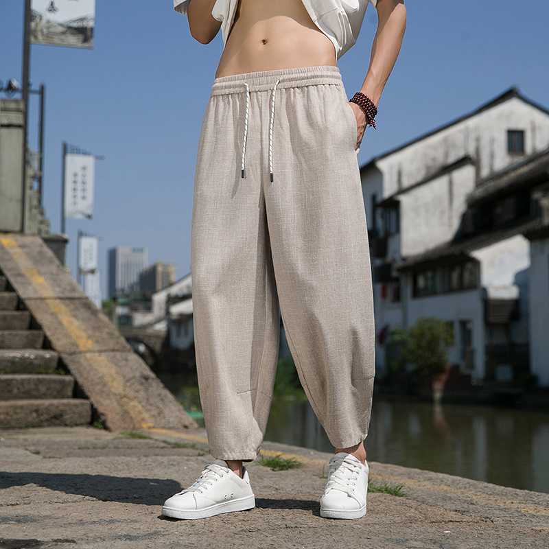 风直播品质男士夏季中式潮牌冰丝薄款休闲大码裤子M812-P60，男装休闲裤，四季星座220-1