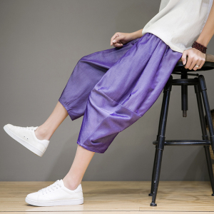 风夏季中式潮牌男式七分冰丝薄款透气休闲阔腿哈伦裤M805-P45,男装休闲裤,四季星座220-1