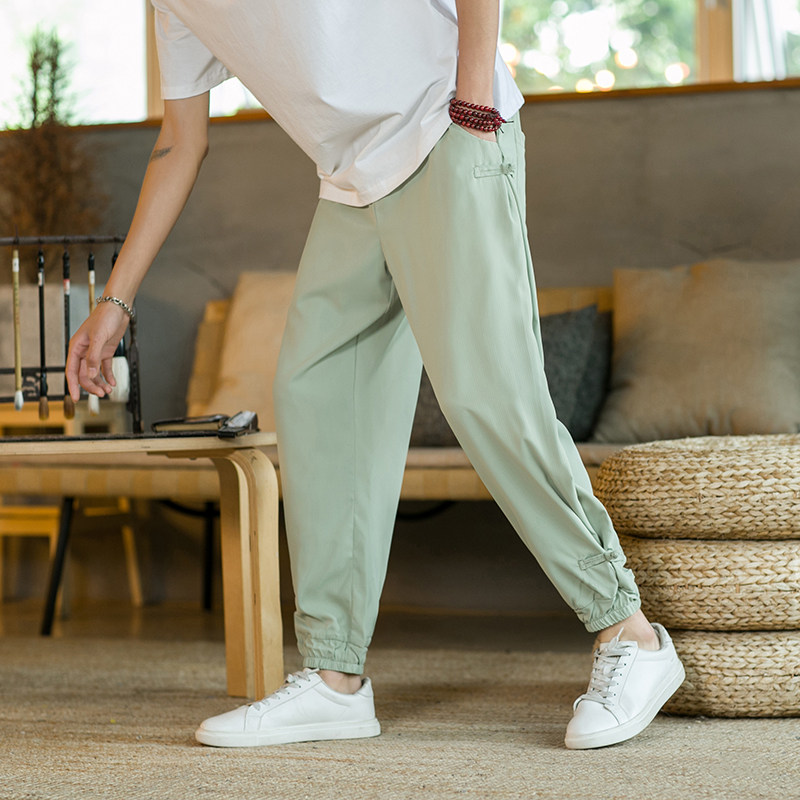 风冰丝无感薄款暗条纹盘扣休闲大码哈伦裤灯笼裤MK919-P55，男装休闲裤，四季星座220-1