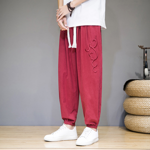 风夏季新款刺绣薄款透气棉麻休闲大码哈伦裤灯笼裤MK288-P55,男装休闲裤,四季星座220-1