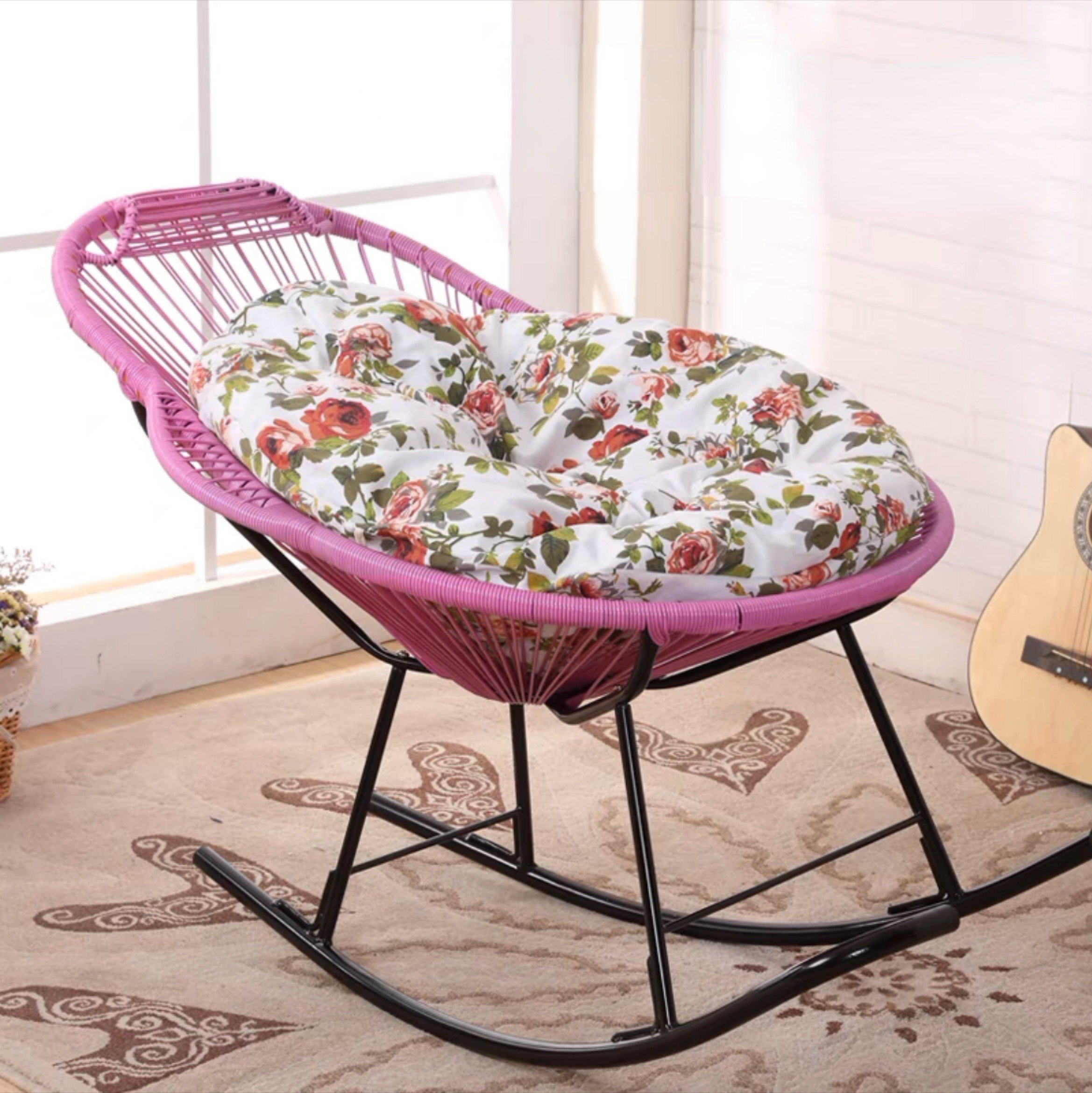 彩色摇摇椅家用大人三色摇椅懒人阳台躺椅老人藤椅儿童摇摇午睡椅