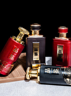 500ml玻璃酒瓶礼盒包装4瓶装密封陶瓷瓶高档宴会红色一斤空白酒瓶