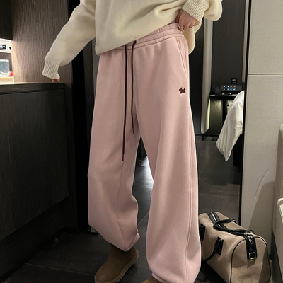 刺绣小狗休闲直筒束脚裤女长裤