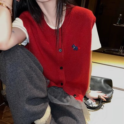 小马标羊毛针织马甲背心