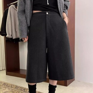 特价100!no退no换!老钱风七分裤宽松直筒秋冬稍加厚毛呢阔腿裤