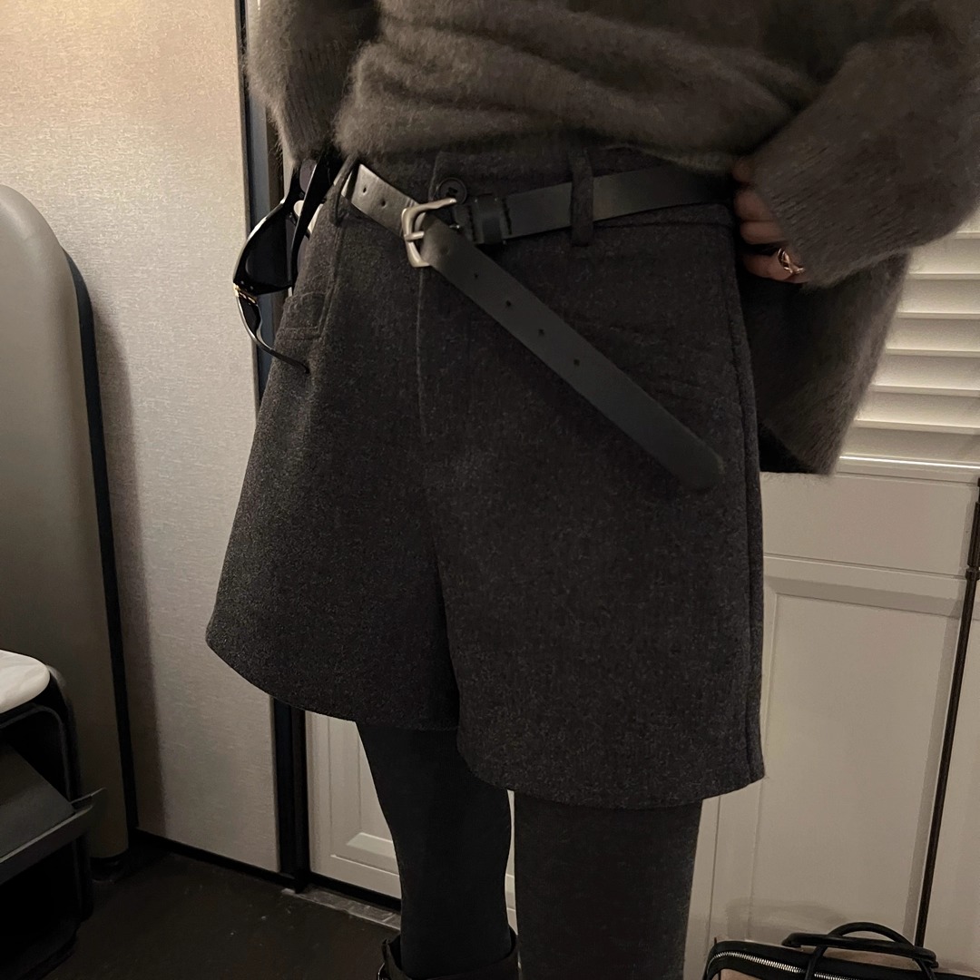 配皮带显瘦百搭高腰毛呢短裤